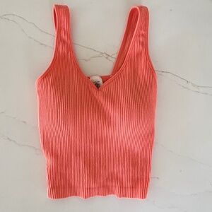 Altard State Ribbed V Neck Salmon Sport Bra with Built In Bra, Small